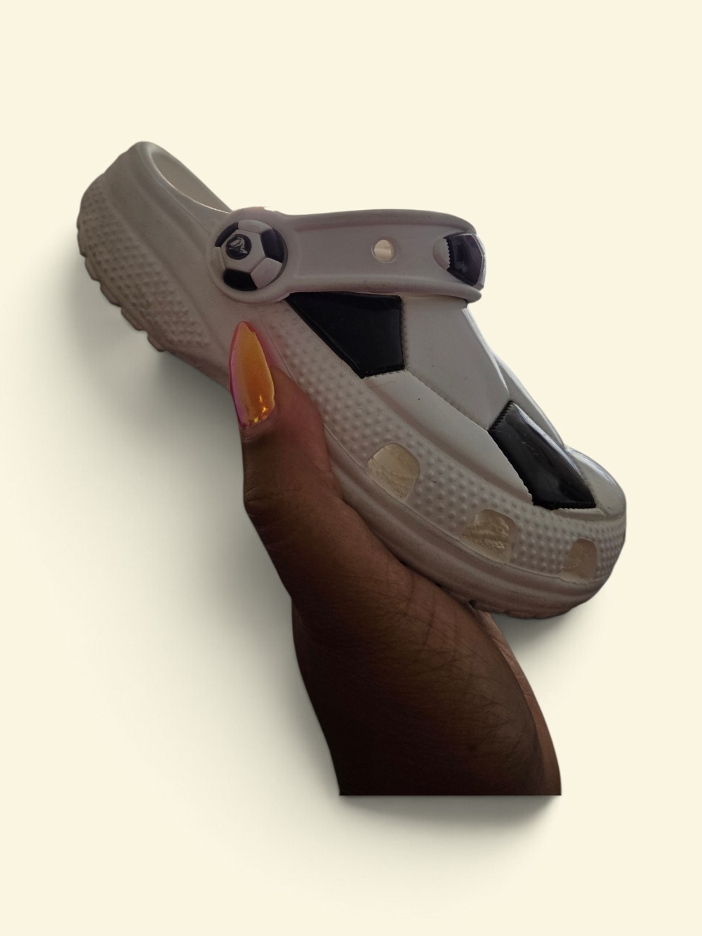 CROCS Kids White Clog with Black Soccer Design